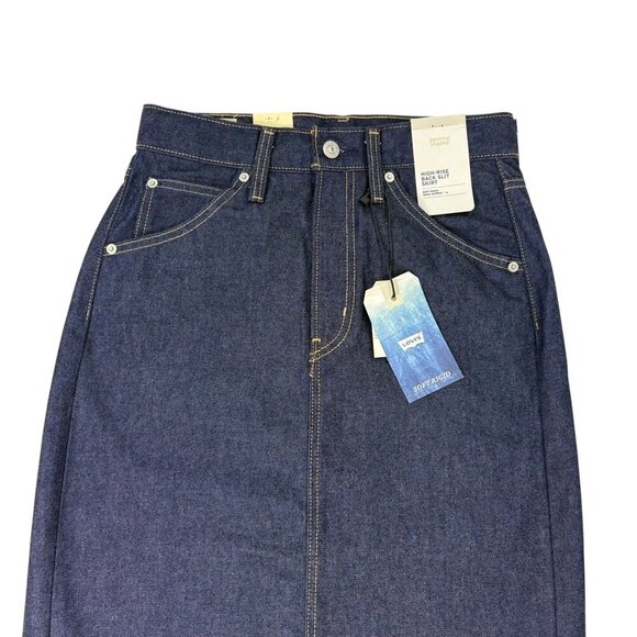 Levi’s Premium High-Rise Denim Midi Skirt NWT (XS / Size 2 / 26 Dark Wash) - Picture 4 of 15